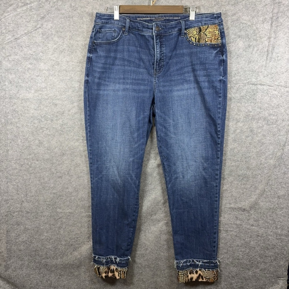 Chicos So Slimming Girlfriend Ankle Jean Womens 16T Blue Embellished Embroidered